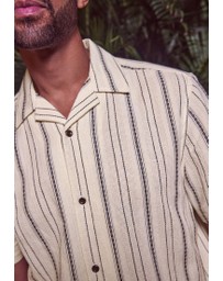 NEXT - Textured Stripe Short Sleeve Shirt With Cuban Collar