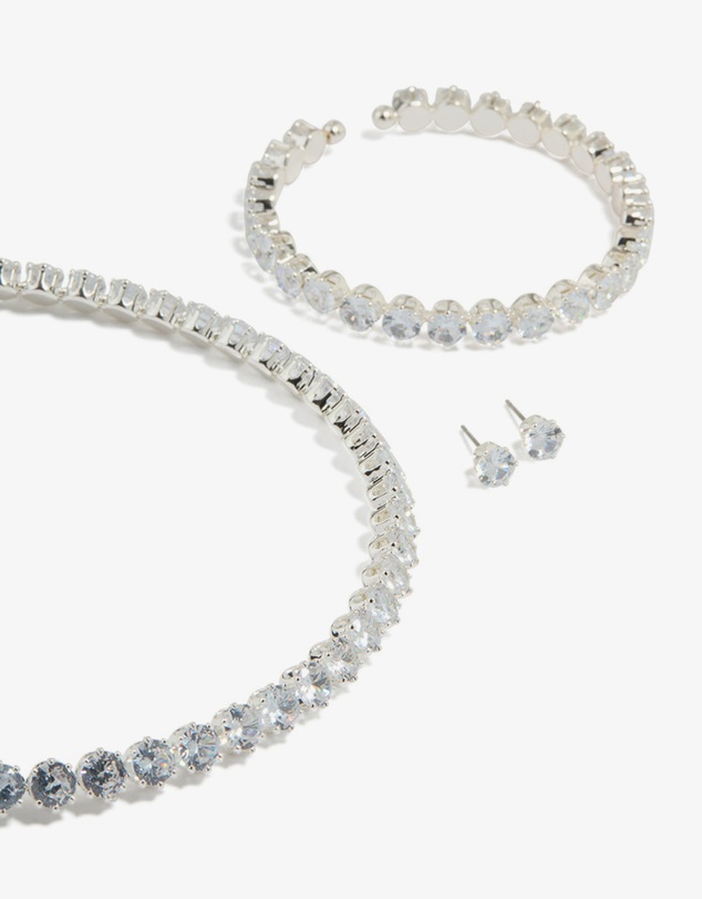 Lovisa - Silver Cubic Zirconia Navette Tennis Set