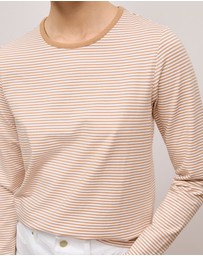 Trenery - Brushed Cotton Stripe Long Sleeve T-shirt in Camel