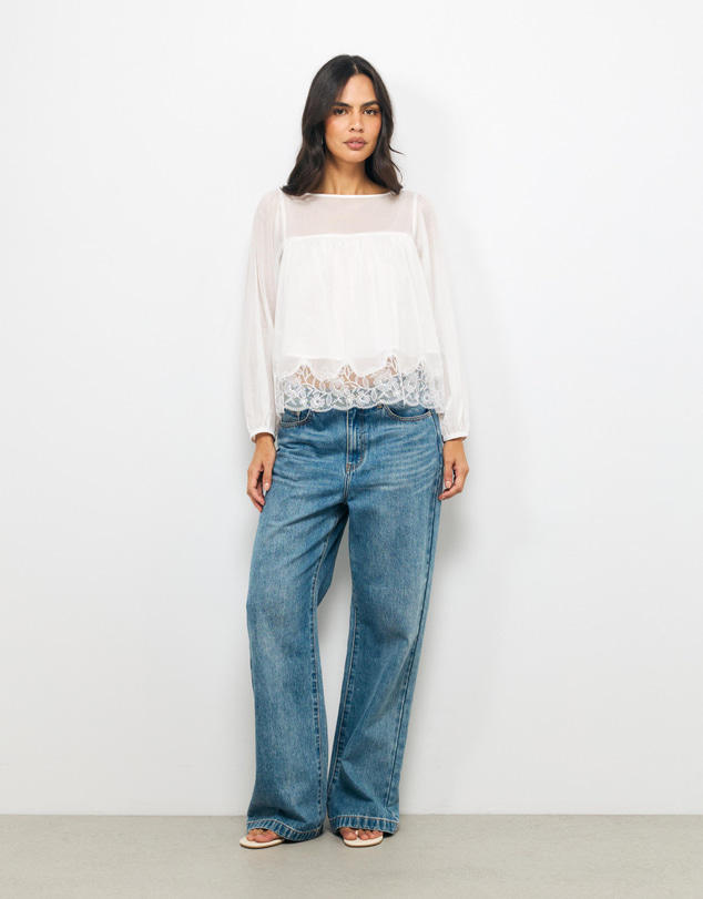AERE - Audrey Cotton Voile Embroidered Top