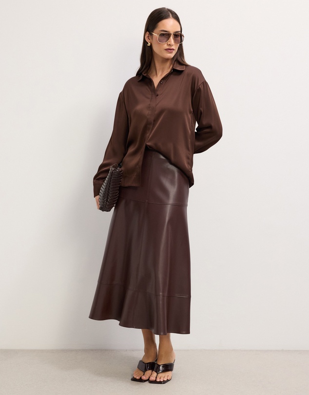 The Fated - Cam Leather Look Midi Skirt