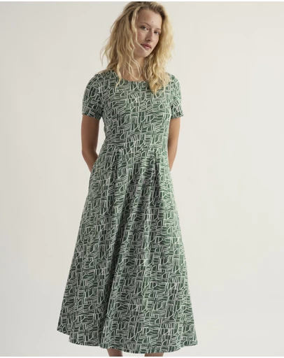 Seasalt - Seasalt Cornwall Green Veronica Short Sleeve Midi Dress