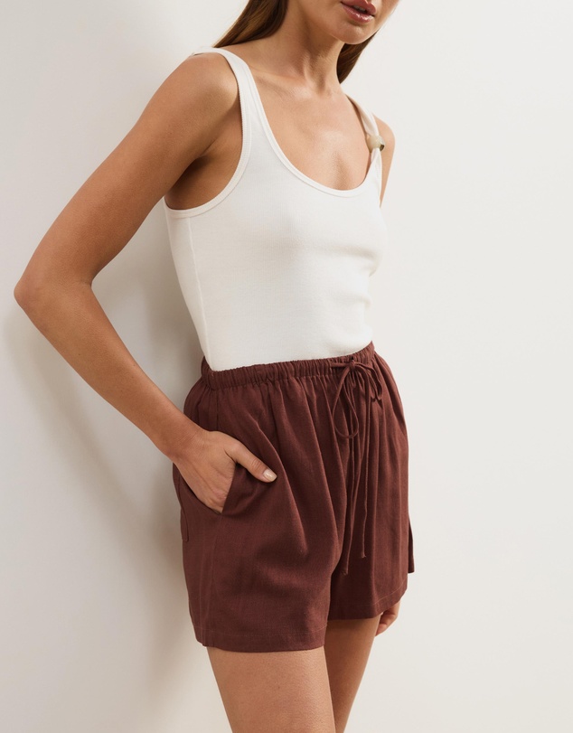 Atmos&Here - Tenley Drawstring Linen Blend Shorts