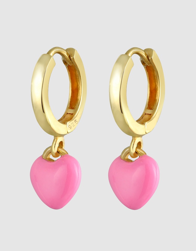 Elli Jewelry - Heart Pink Kids Stud Earrings in Gold-Plated 925 Silver
