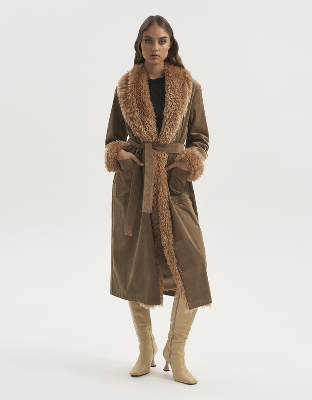 Ownley - Heaven Corduroy Fur Collar Coat