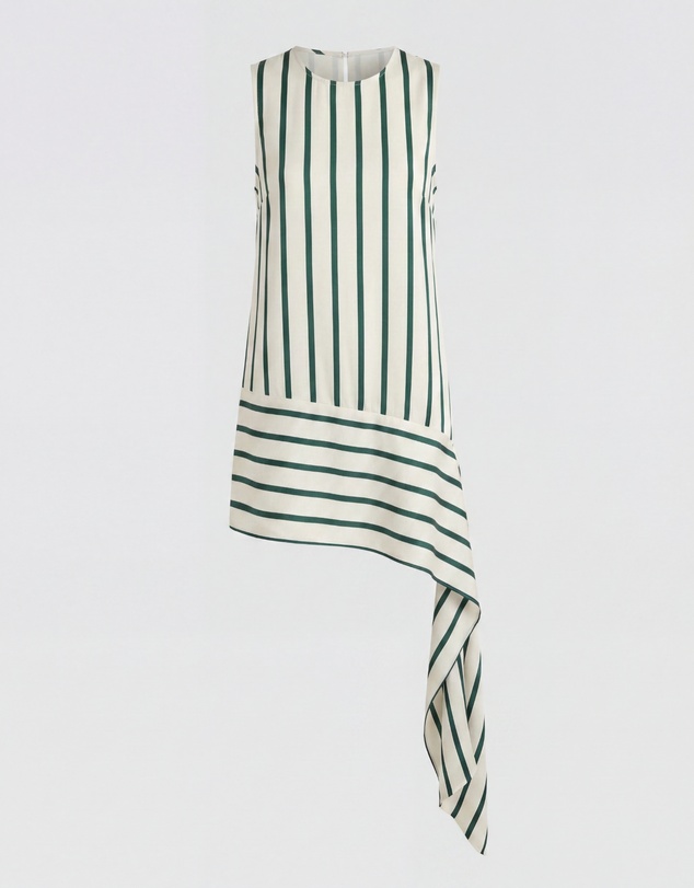BONDI BORN - Cannes Sash Hem Mini Dress - Forest Stripe