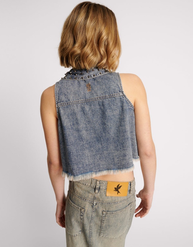 ONE TEASPOON - Dirty Blue Studded Braxton Top