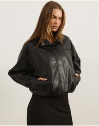Atmos&Here - PU Funnel Neck Bomber Jacket