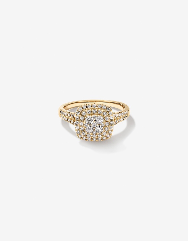 Michael Hill - 0.65 Carat TW Cushion Cluster Halo Diamond Ring in 10kt Yellow Gold