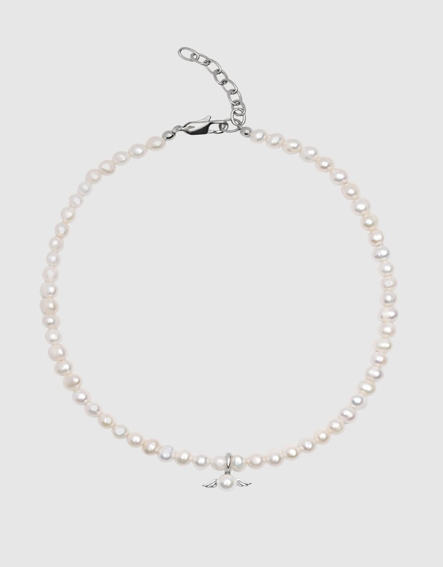 Nialaya Jewellery - Women's Pearl Choker With Angel Wing Pendant