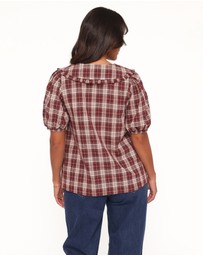 Petal & Pup - Evandri Frill Collar Top - Burgundy Plaid