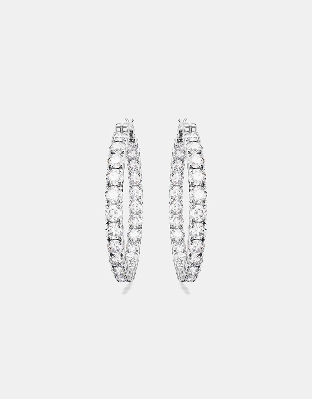 Swarovski - Matrix Hoop Earrings, Round Cut, White, Rhodium Plated
