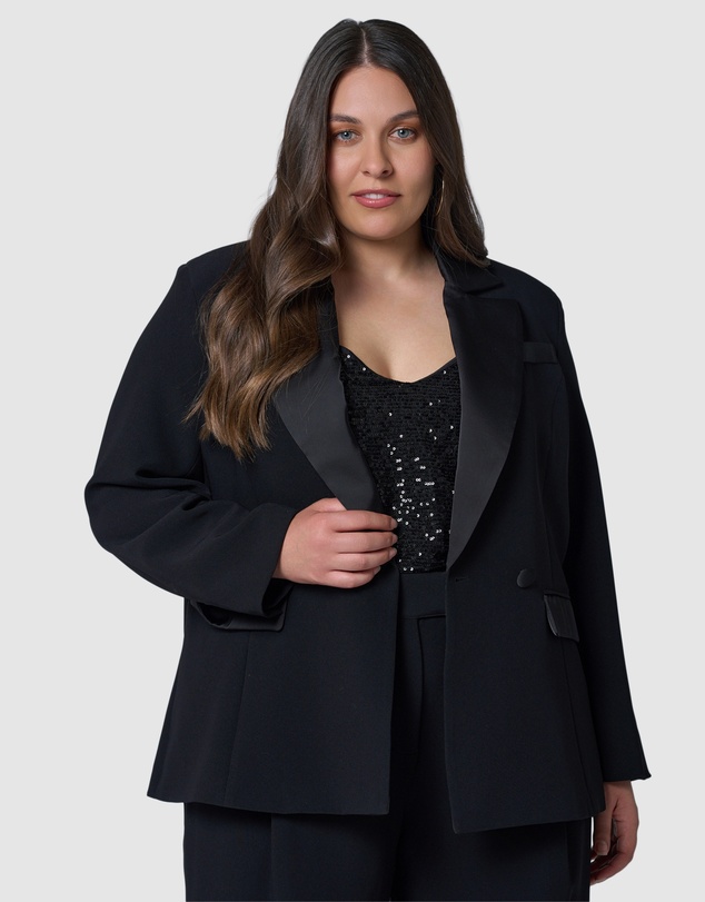 Pink Dusk by Curve Project - Fired Up Satin Trim Blazer