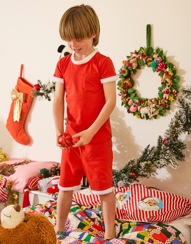 Kip&Co - Santa's Helper Organic Cotton Short Sleeve Tee and Shorts Pyjama Set - Babies-Teens