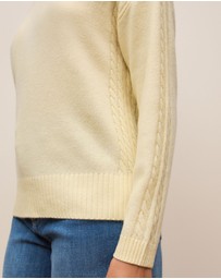 Trenery - Wool Cashmere Cable Detail Crew in Winter Butter