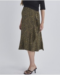 Angel Maternity - Christie Maternity Wrap Midi Skirt in Khaki Leopard Print
