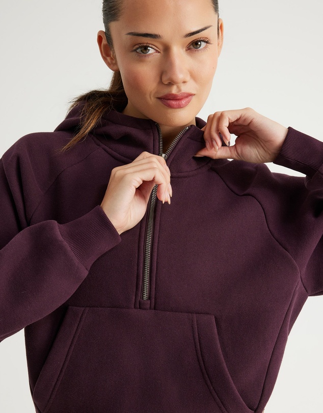 Upstate - Plush Cropped Half Zip Hoodie - Merlot