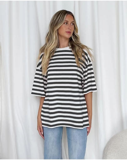 Dazie - Nostalgia Stripe Oversized Boyfriend Tee