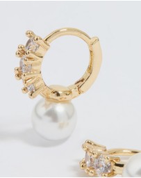 Lovisa - Gold Plated Cubic Zirconia Pearl Drop Huggie Earrings