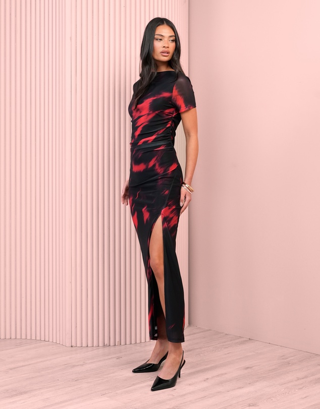 Azzurielle - Isobell Ruched Mesh Maxi Dress