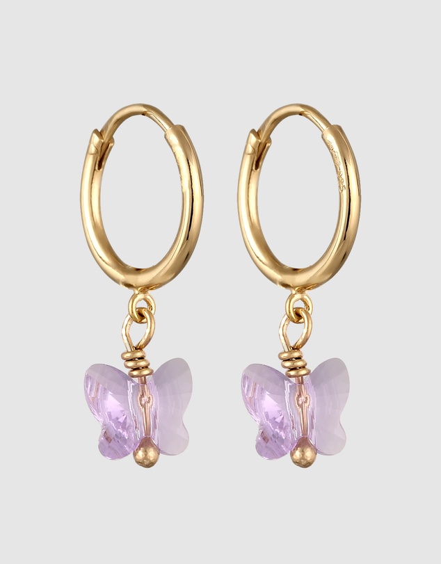 Elli Jewelry - Crystal Butterfly Hoop Earrings in Gold-Plated 925 Silver