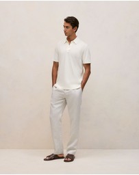 Trenery - Linen Cotton Jersey Polo in Parchment