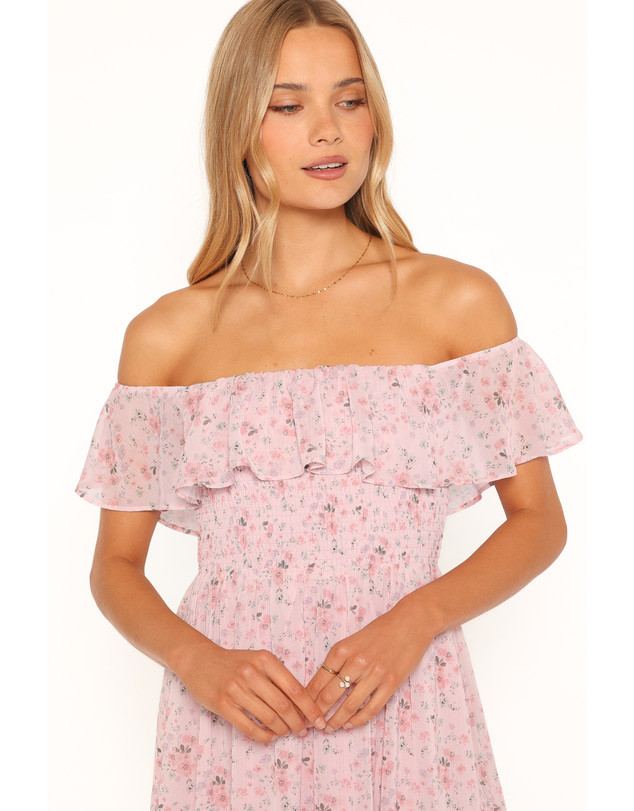 Petal & Pup - Priscilla Strapless Midi Dress - Pink Floral
