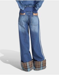 adidas Originals - VINTAGE WIDE LEG JEANS WITH CHECKED SEAM Womens