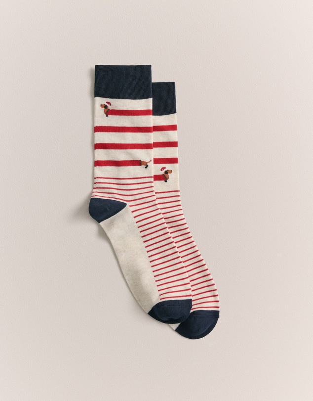 Trenery - Dachshund Santa Crew Sock in Oatmeal Marle