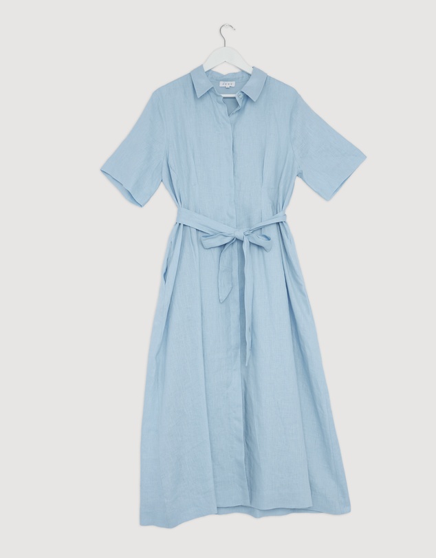 Revibe - Repaired AERE Orien Tuck Waist Linen Shirt Dress - AU 16