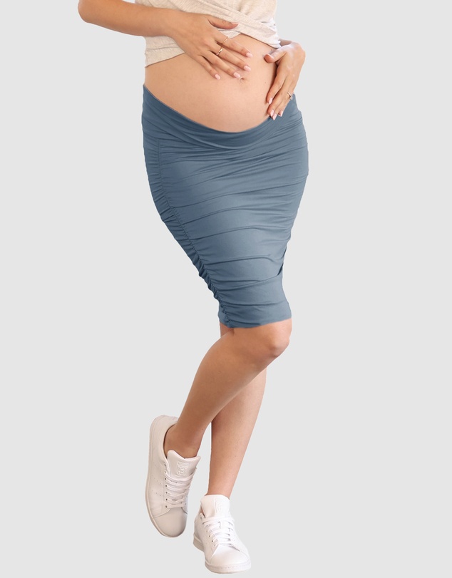 Angel Maternity - Maternity Bodycon Side Ruching Skirt in Blue Moon