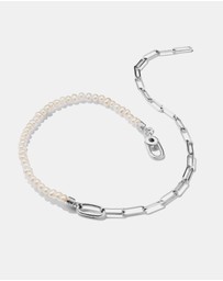 THOMAS SABO - THOMAS SABO Connect Charm Necklace Paperclip with Pearls Silver