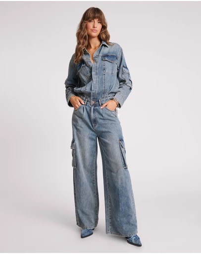 ONE TEASPOON - Blue Blossom Cargo Trucker Overall