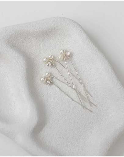The White Collection - Blair - Pearl Detail Silver Bridal Hair Pins