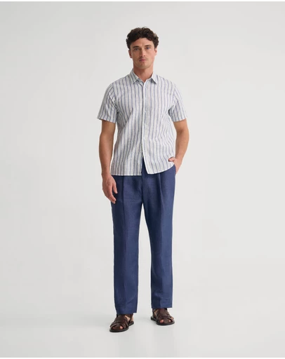 Oxford - Leyton Short Sleeve Stripe Linen Shirt