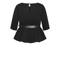 City Chic - Plus size Paige Belted Peplum Top - black