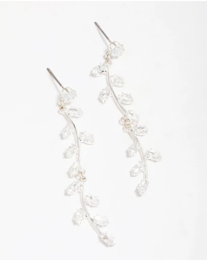 Lovisa - Silver Plated Long Swirling Cubic Zirconia Vine Drop Earrings