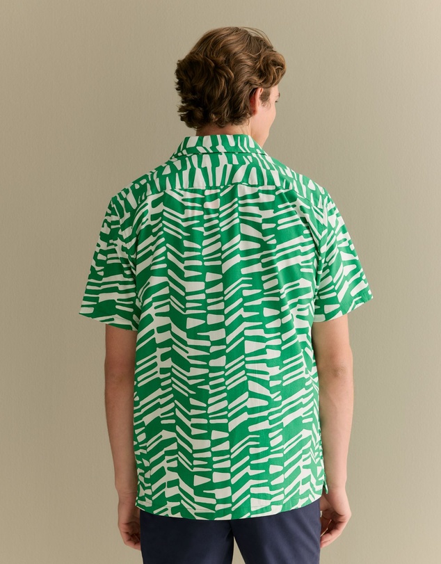 Trenery - Regular Fit Abstract Geo Short Sleeve Shirt in Billiard Green