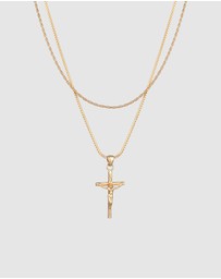 Kuzzoi - ICONIC EXCLUSIVE - Necklace Layer Cross Cord Chain in 925 Sterling Silver Gold Plated