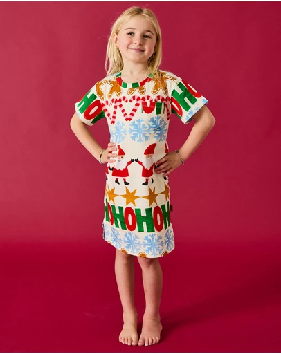 Kip&Co - Festive Garland Organic Cotton Short Sleeve Nighties - Babies-Teens