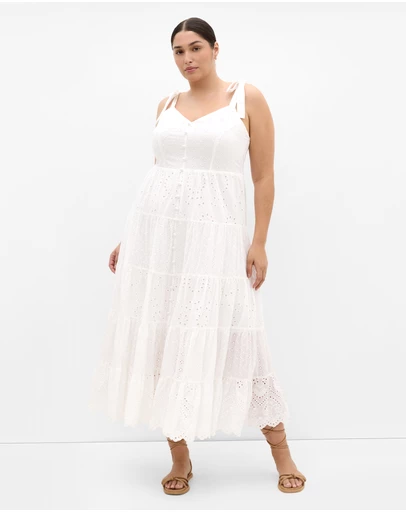 City Chic - Plus size Allegra Embroidered Tier Dress - ivory
