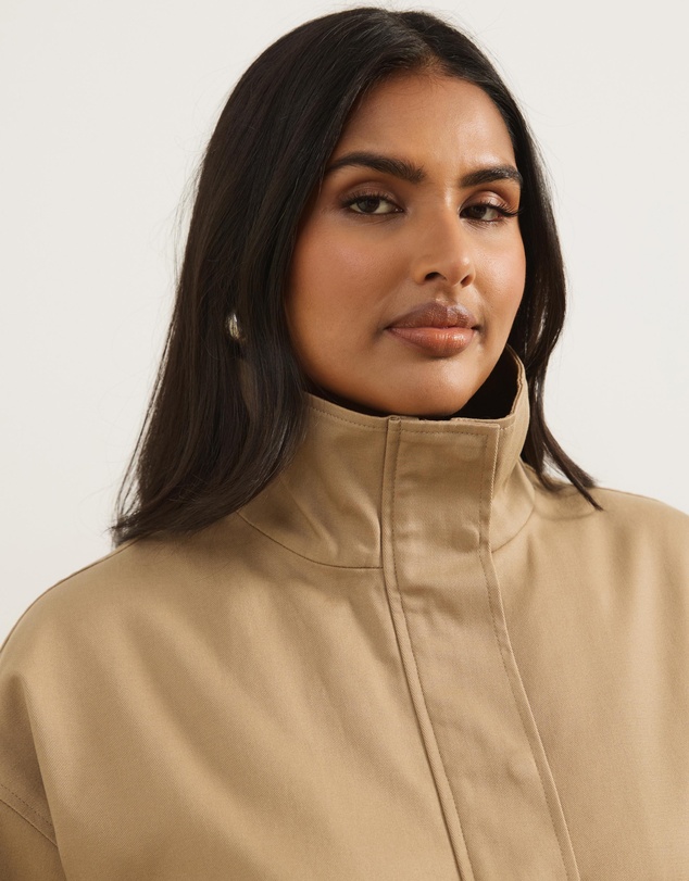 Atmos&Here Curvy - Taya Funnel Neck Twill Bomber Jacket