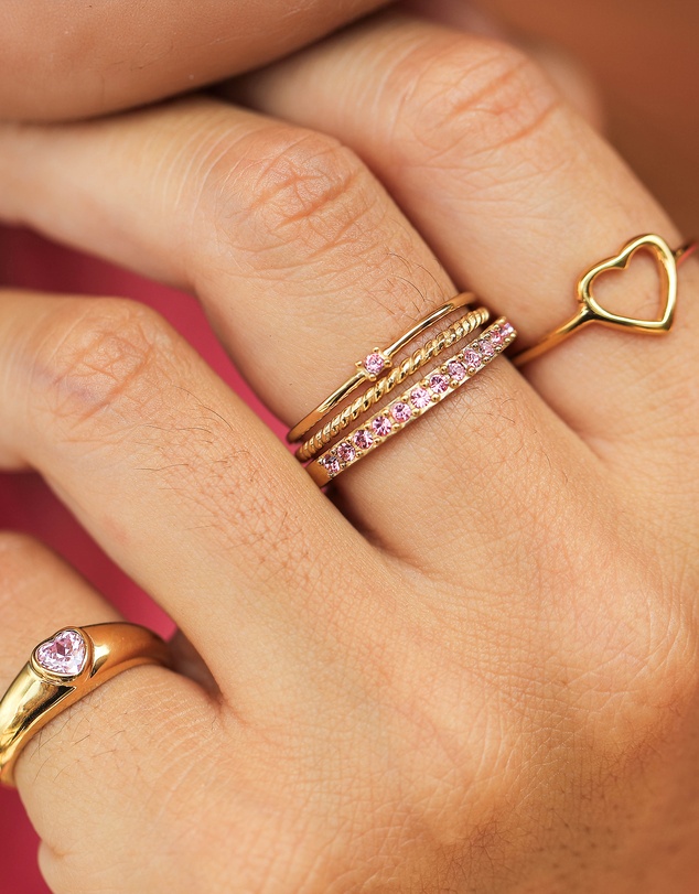 Elli Jewelry - Ring Pinky Crystal Heart Valentine 925 Sterling Silver Gold-Plated