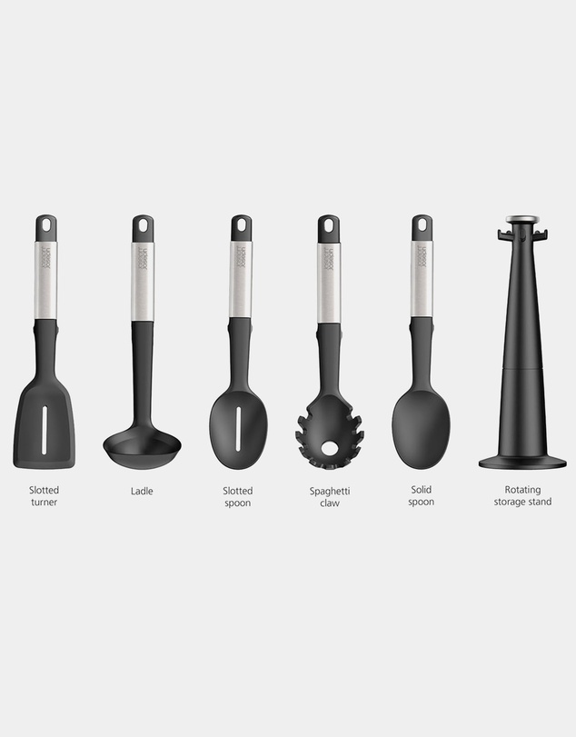 Joseph Joseph - Elevate™ Carousel Stainless Steel Silicone 5-piece Utensil Set with Rotating Storage Stand