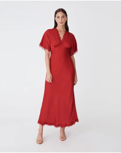Forcast - Cleo Lace Trim Satin Dress