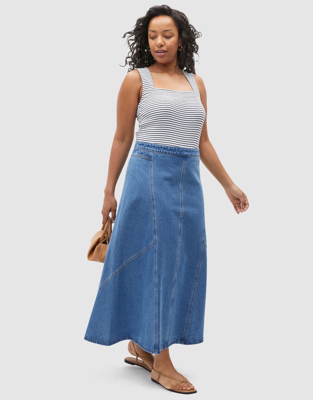 Seed Heritage - Denim Flare Midi Panel Skirt