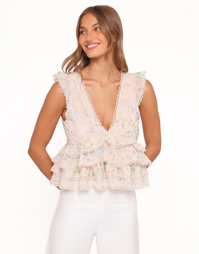 Petal & Pup - Yana Ruffle Top - Pastel Pink Floral