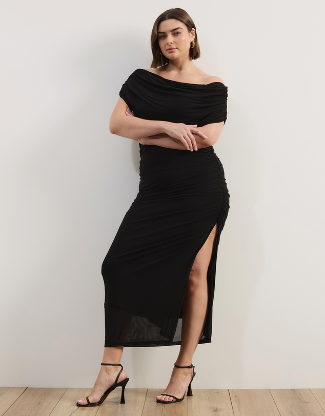 Atmos&Here Curvy - Bonnie Off Shoulder Mesh Maxi Dress