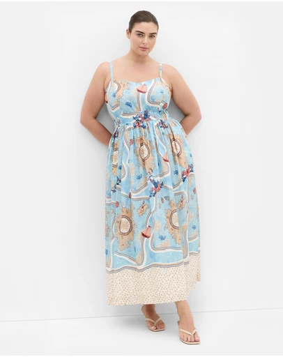 City Chic - Plus size Voyage Print Maxi Dress - sky blue