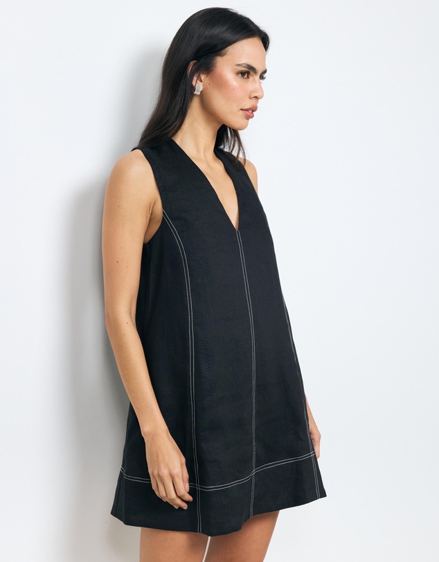 AERE - Anni Contrast Stitch Linen Mini Dress